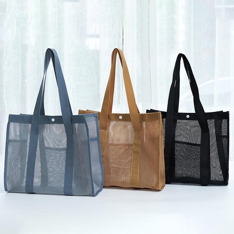 Korean Style Mesh Beach & Gym Bag - Casual, Hollow Design, Travel & Toiletry Storage