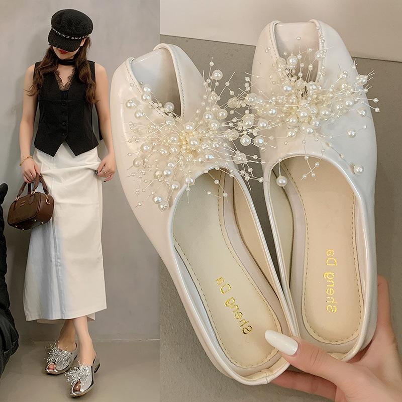 Baotou Versatile Flat-bottomed Slippers New Fashion Belt Casual Comfortable Transparent One-and-a-half Slippers Women's Summer Wear