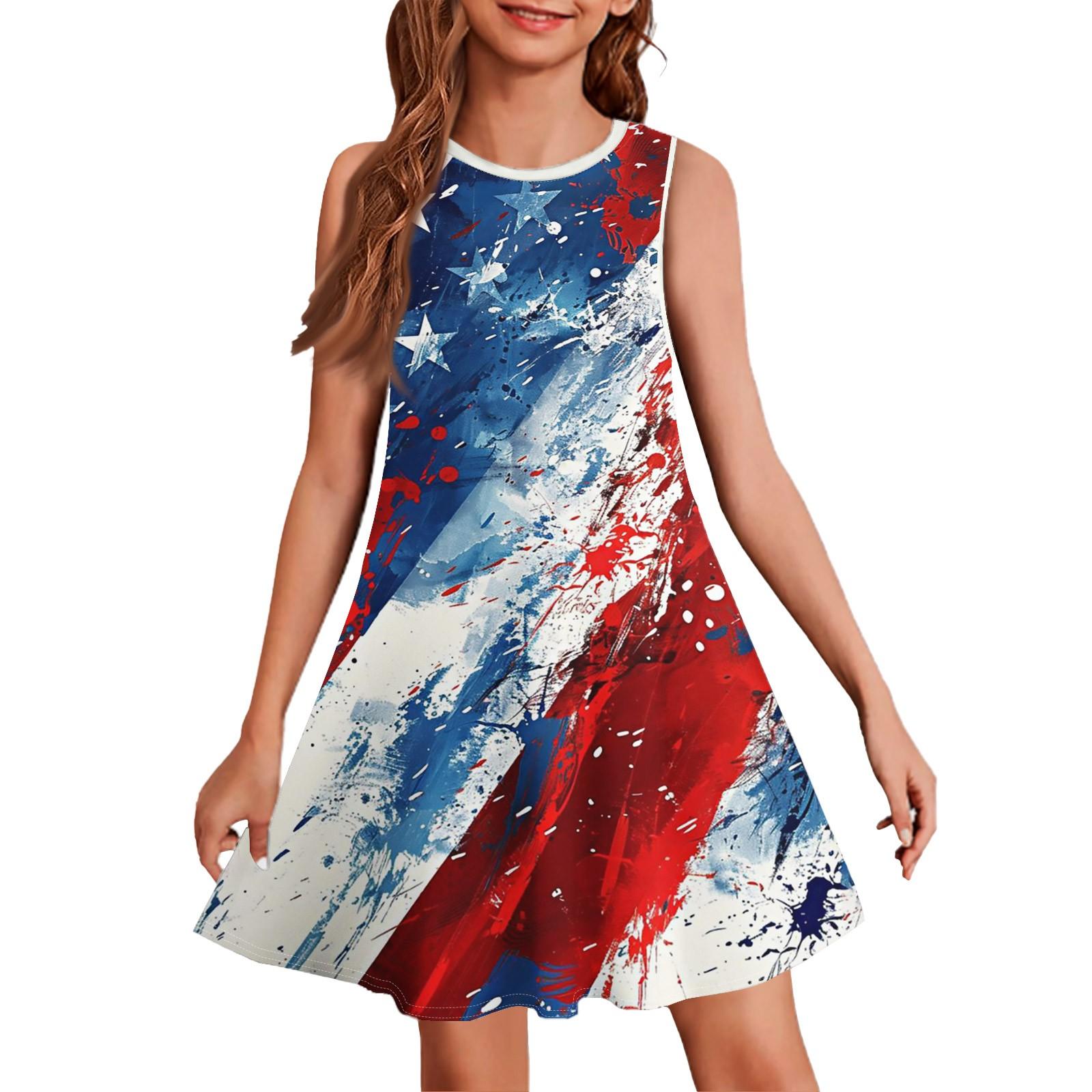 Girl Summer Dress Sleeveless Printed Color Casual Dress 140