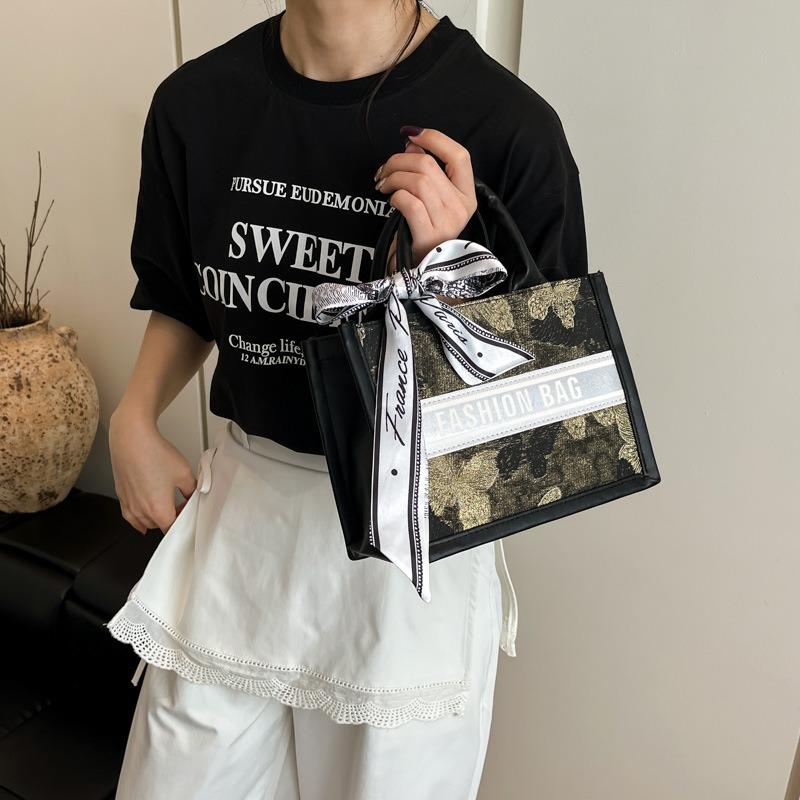 Commuter Large-capacity Letter Tote Bag, New Casual Versatile Silk Scarf, Bow, Tote Bag.
