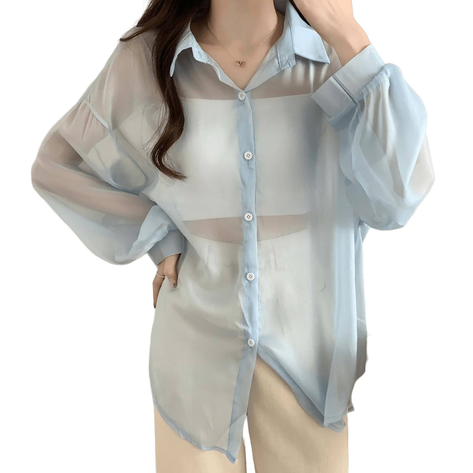 

Дом Винсента УФ Длинный Солнце Свободный УФ Кондиционер Летняя Одежда Женская Прозрачная Рубашка, Кардиган, Защита, Тонкий, Прозрачный, Рукава, Защита, синий