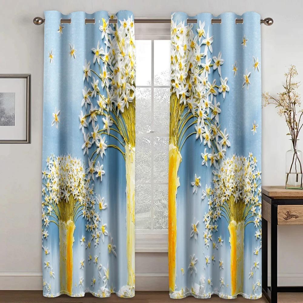 Pretty Purple Lily Print Room Curtains Thin Window Curtain Kitchen Bedroom Living Room Outdoor Fabric Decor Kids Curtain 2Panels