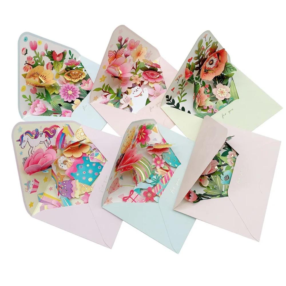 Hot Stamped Flower Pop-up Greeting Cards with Envelope Invitation Card  Thanksgiving
