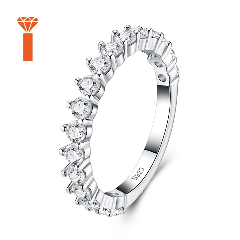 Ready Stock Shared Prong  Moissanite Ring 0.06ct Round 2.3g Prong Set Half Eternity  S925 Silver Bridal Stack Promise Rings