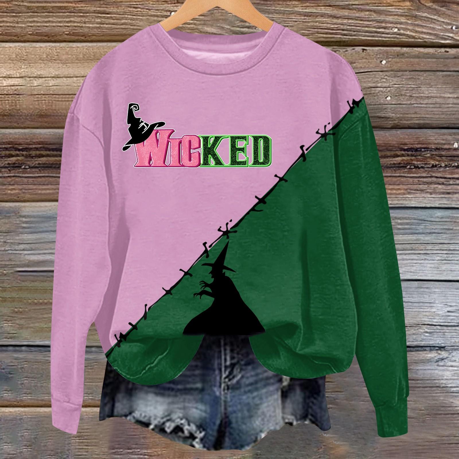 

Женская мода повседневная толстовка с круглым вырезом и длинным рукавом с принтом ведьмы XXL розовый