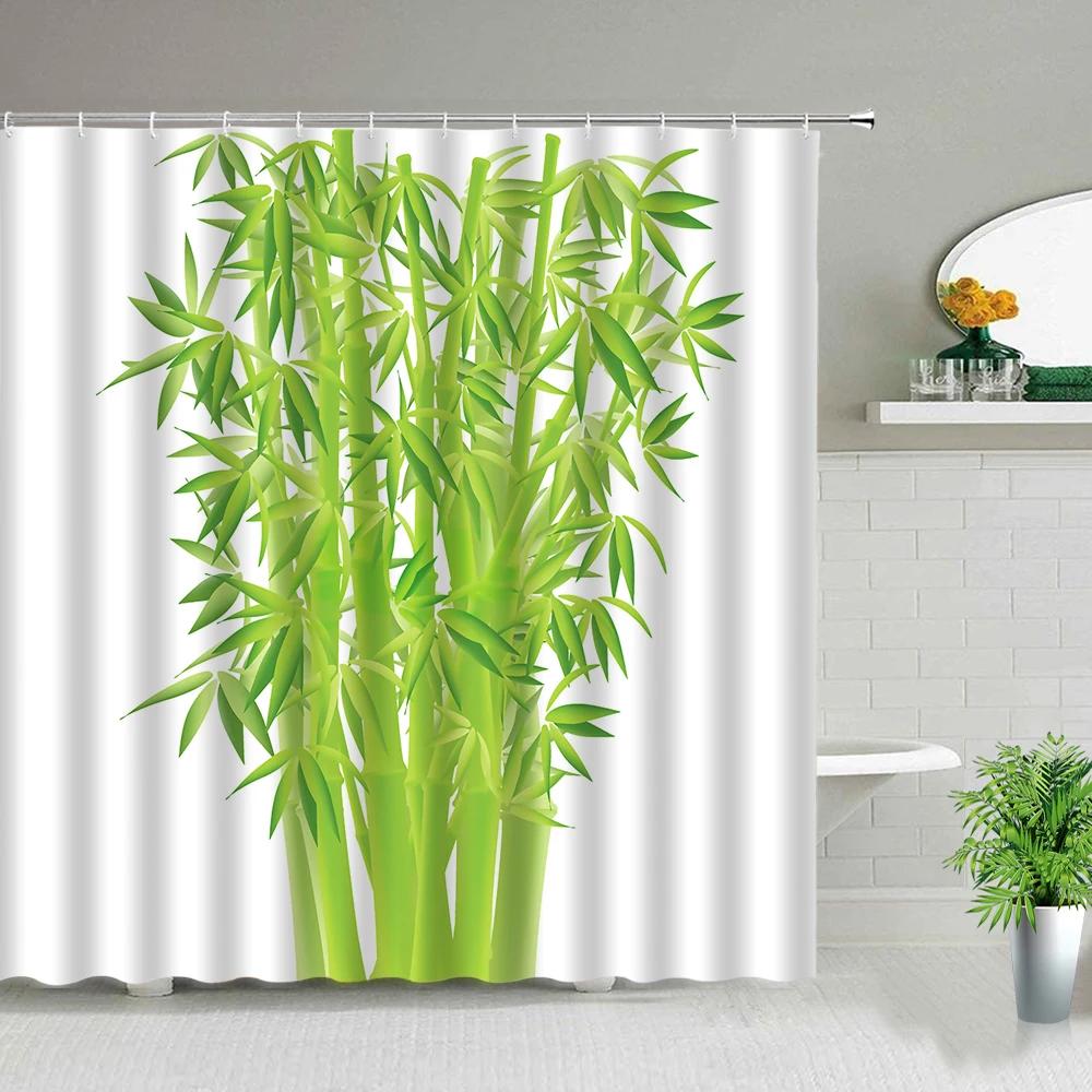 Chinese Style Green Bamboo Series Shower Curtain Set Waterproof Home Bathroom Decor Curtains With Hook Popular Bath Accessories