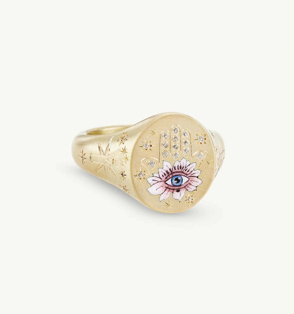 Titanium Steel Fashion Light Luxury Painted Seal Statement Ring Butterfly Love Rabbit Flower Personality Design Sense 18K