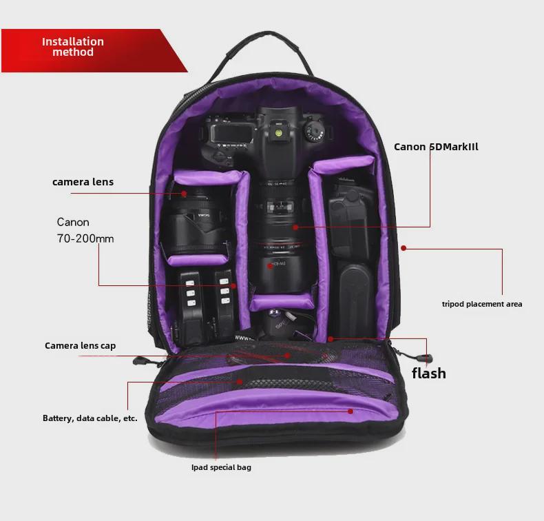 Zaino Impermeabile di Grande Capacità per Fotocamere DSLR per Fotografia all'Aperto