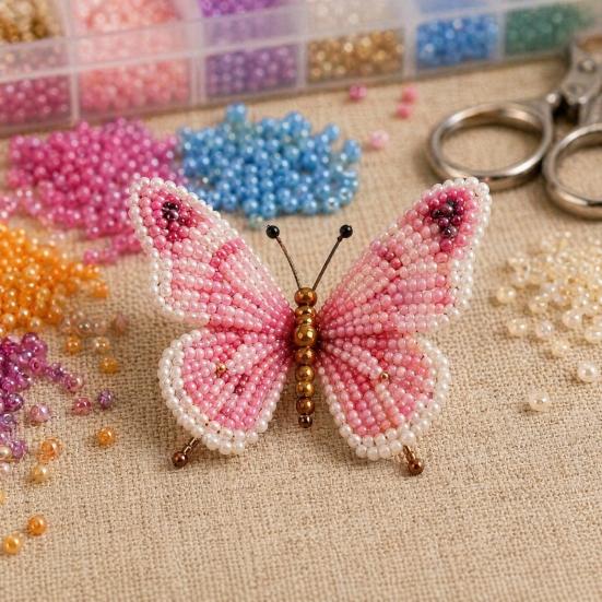 3D Beaded Butterfly Craft Kit, Tiny Beaded Animal DIY Handmade Art Set with Instruction, Cute 4-Pack Butterflies Beadwork Kit