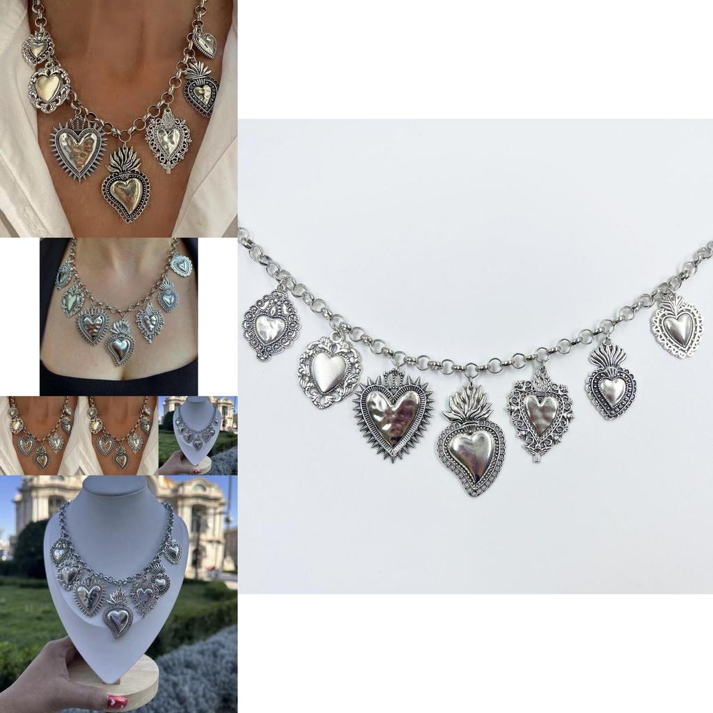 Vintage-inspirierte Silber-Herz-Anhänger-Halskette mit einzigartigem geometrischem Design für Damen