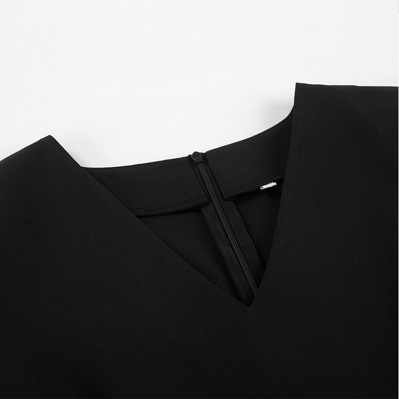 Dámské šaty s výstřihem do V, jednobarevné, s výřezy, s dlouhým rukávem, áčkového střihu, na zip, kancelářské šaty