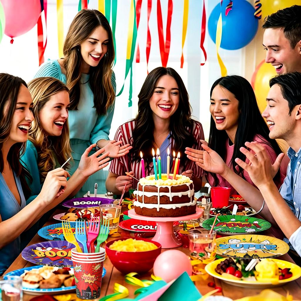 120 Pcs Super Theme Party Plates Cups And Napkins Forks For Comic Heroes Birthday Decorations 'S Action Sign Cityscape