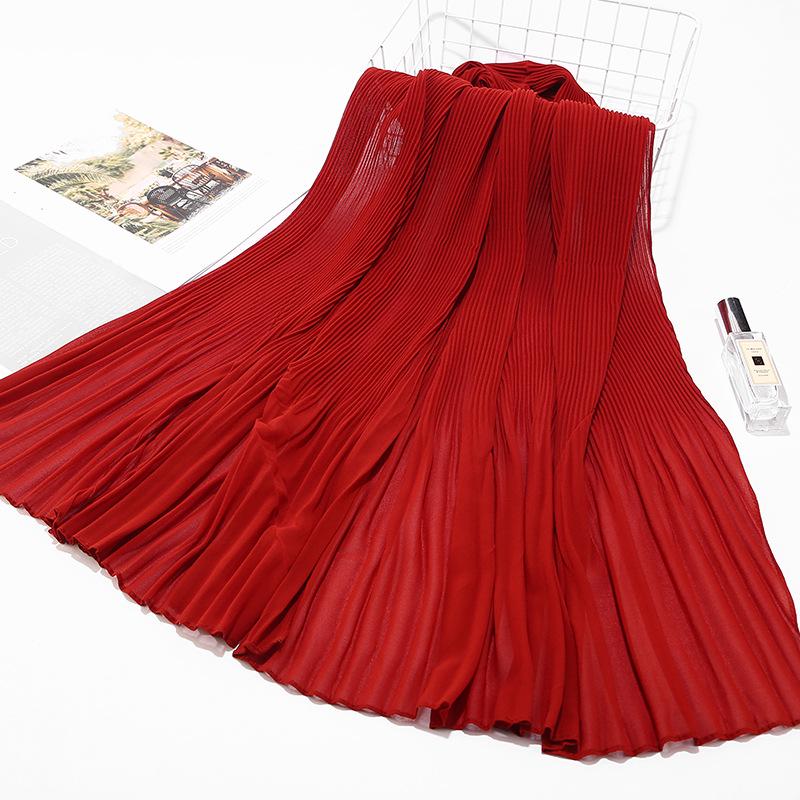 Big Size Pearl Chiffon Scarf Solid Color Pleated Stripe Headwear Scarves Women Muslim Hijab Head Wrap Plain Travel Shawls