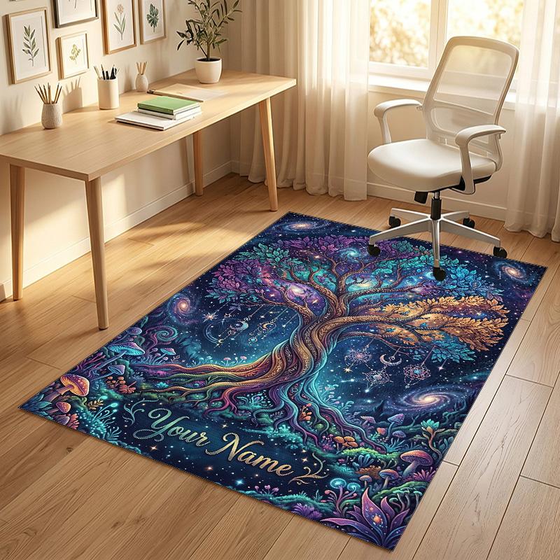 Cosmic Tree Theme Soft Crystal Velvet Rug Custom Name & Text Print Non Slip Floor Rug for Bedroom Living Room