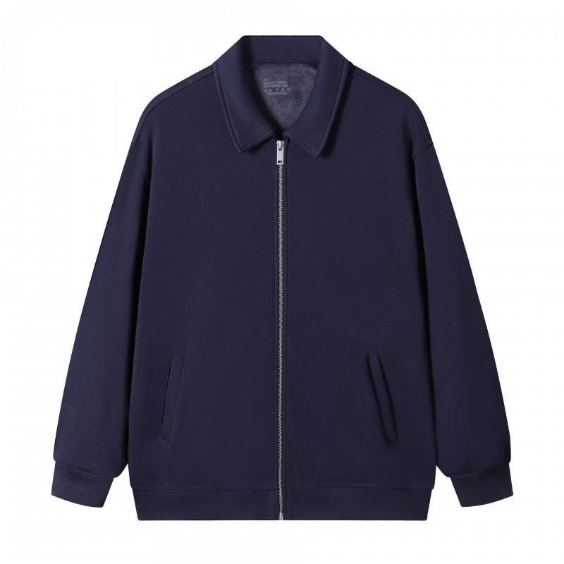 Mens Heavyweight 420g Fleece-Lined Cotton Blend Zip-Up Hoodless Sweatshirt Japanese Retro Style Oversized Fit Winter