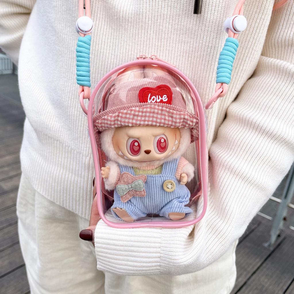 Labubu Vinyl Sit-Sit Party 15cm Cotton Doll Crossbody Ita Bag with PVC Storage and Baby Carrier