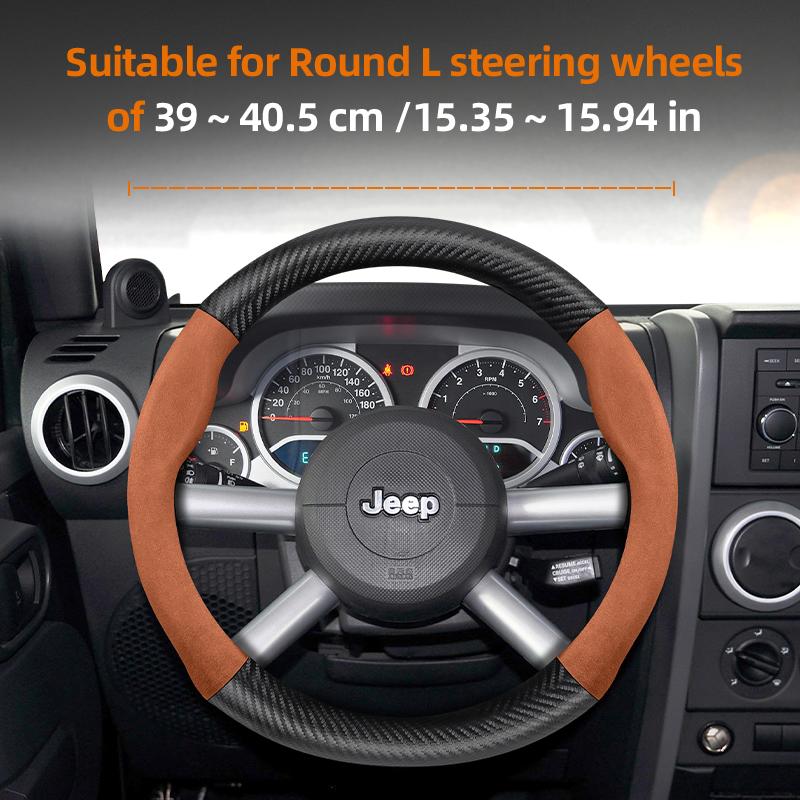 For Jeep Suede Carbon Fiber Steering Wheel Cover Fit Renegade Compass Wrangler Jk Grand Cherokee Wk2 Jl Gladiator Tj Patriot DX