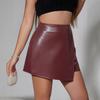 Jupe Wrap Taille Haute pour Femme Mini-Jupe Irrégulière en PU Jupe-Short Sexy en Simili-Cuir pour l'Automne
