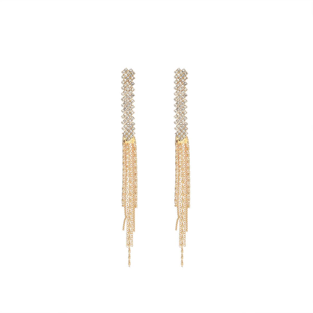 Exaggerated big full diamond geometric tassel multi-layer earrings with high-end feel, light luxury fashion earrings
