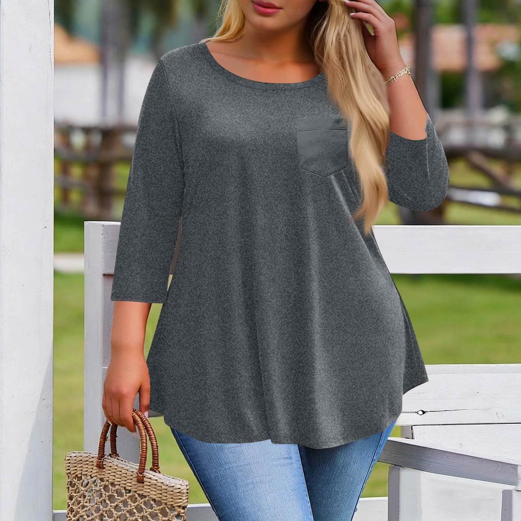 Women's Plus Size Fashionable Casual Loose-Fit Blouse With 3/4 Sleeves