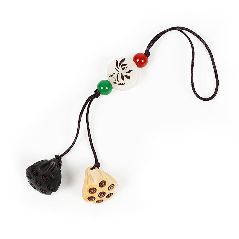 Colgante para Teléfono y Bolso de Madera de Melocotón con Loto, Lanyard USB con Llavero - Estilo Antiguo, Popular para Transmisiones en Vivo