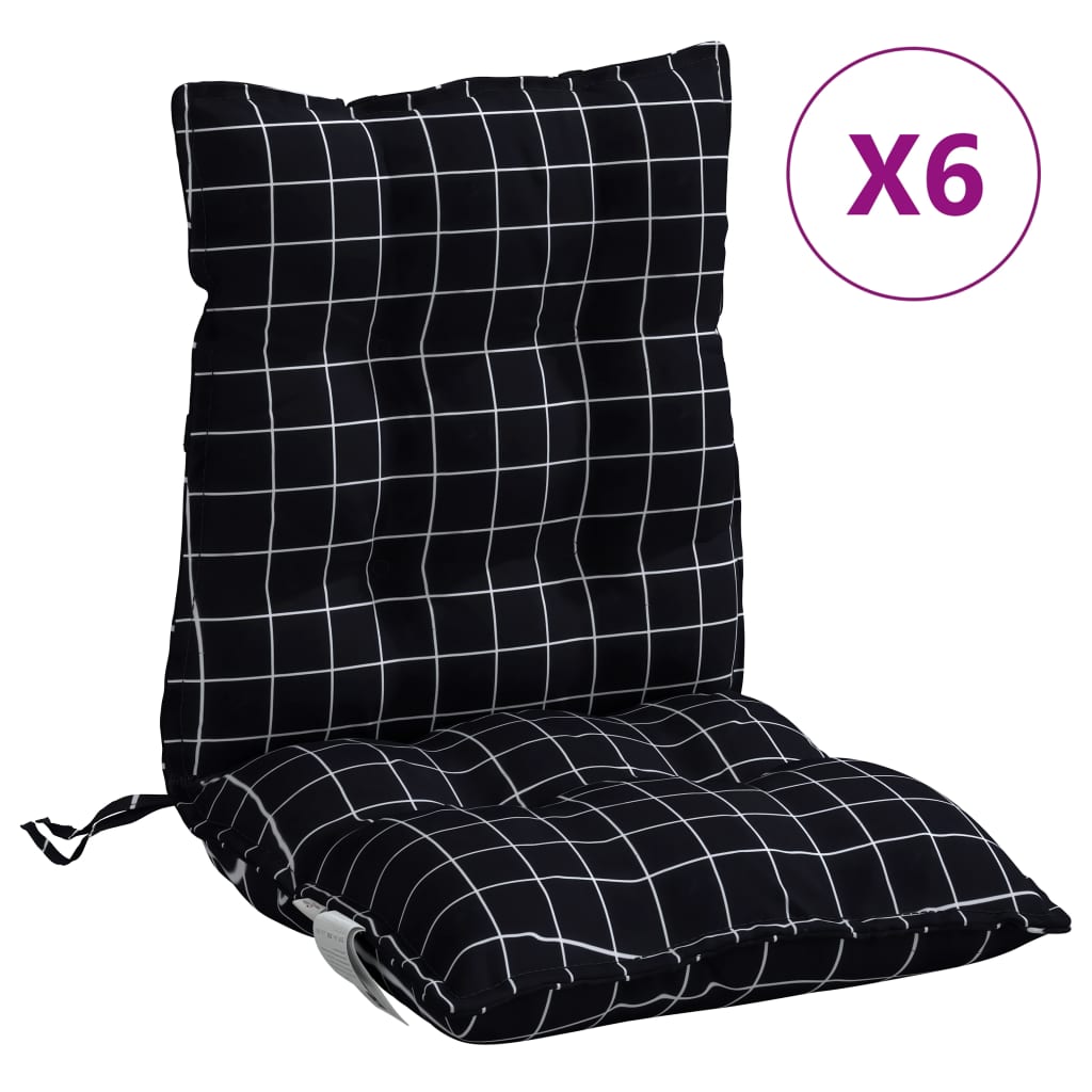 Low Back Chair Cushions 6 Pcs Black Checkered Pattern Oxford Fabric