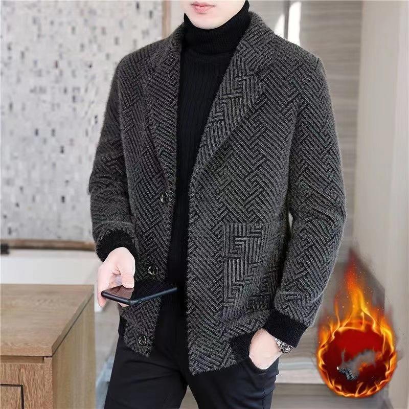 Men's Vintage Warm Jacket Winter Thickened Warm Jacket Striped Letter Casual Jacket