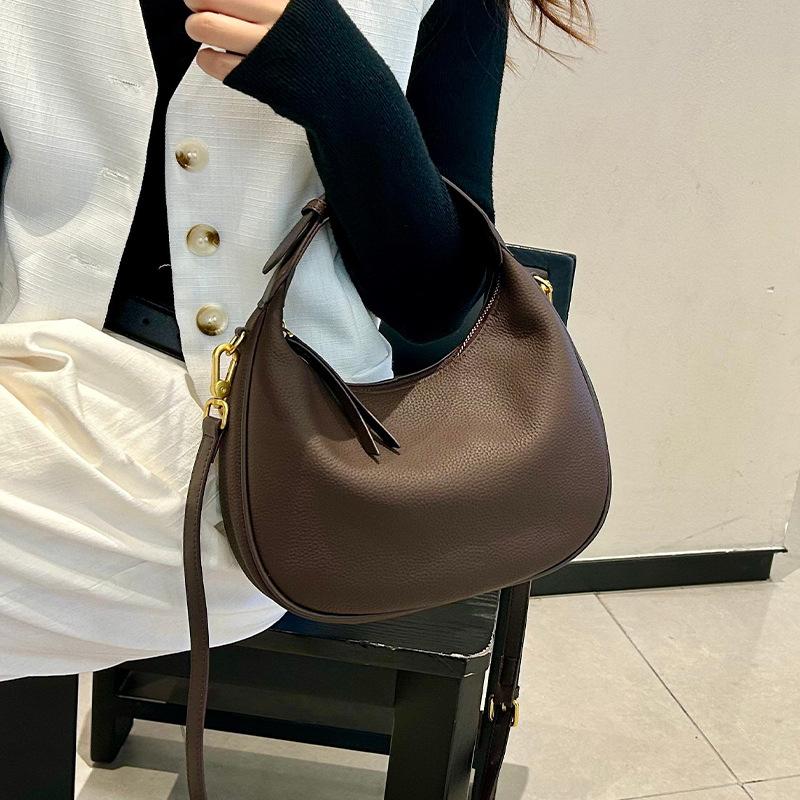 New Leather Large Bag Temperament Handbag, Single Shoulder Diagonal Cross Handbag, Women's High-end Sense, Top Layer Cowhide Women's Bag