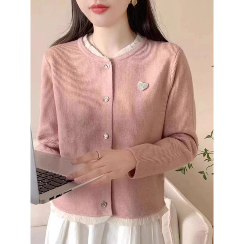 Autumn and winter new chic love knitted sweater women's fungus edge design fashionable versatile and thin knitted cardigan