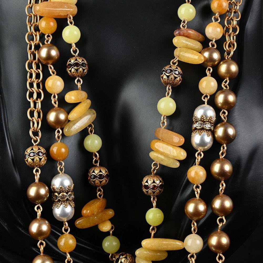 Pearl and Shell Beaded Long Necklace Vintage Three Layers Necklace Antique Necklace  Women Girls