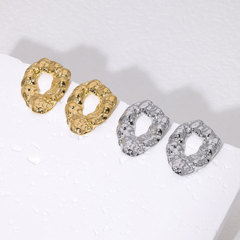 Waterproof Luxury Irregular Hammer Ins Wind Stainless Steel Stud Earrings French High-end 18K Gold-plated Trend Fashion