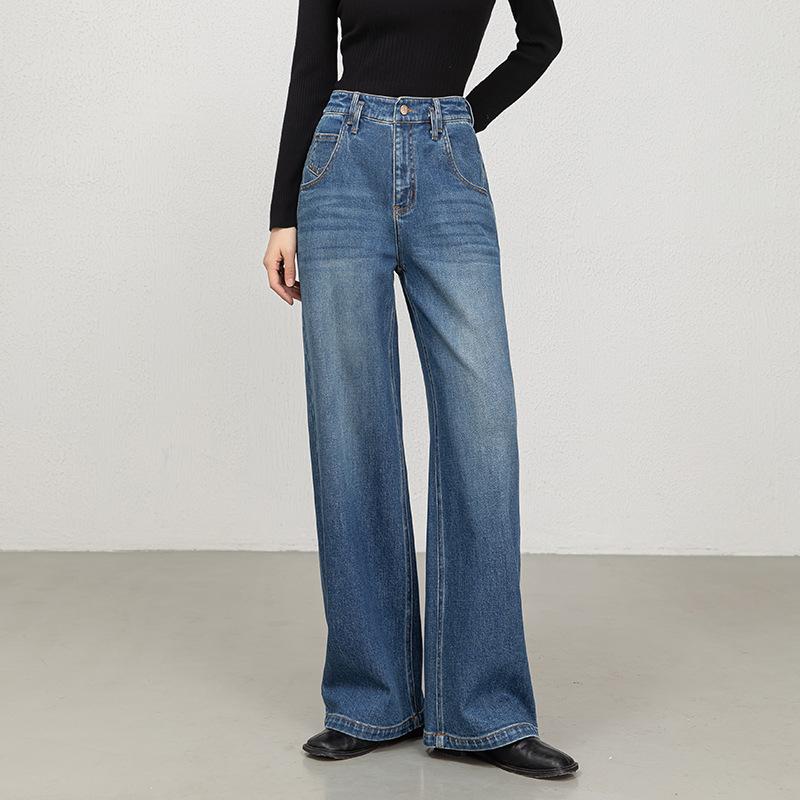 Women's Blue Long-Sleeved Denim Jacket with High-Waisted Wide-Leg Pants - Spring 2026 Collection