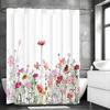 Flower Shower Curtain, Pink Flower, Solid Color Background with Hooks, Bathtub Shower Curtain, Waterproof Shower Curtain