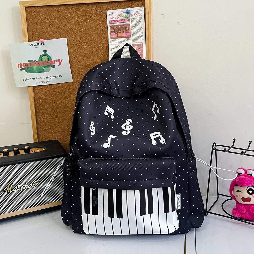 Schoolbag Niche Original Piano Keys Polka Dot Backpack Female Student Schoolbag Large Capacity Versatile College Style Simple Travel Backpack