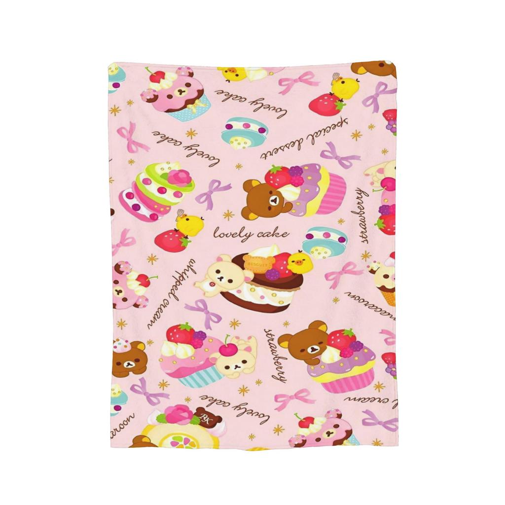 Rilakkuma Candy Strawberry Korilakkuma Blankets Flannel Throw Blanket Summer Air Conditioning Personalised Soft Warm Bedsprea,
