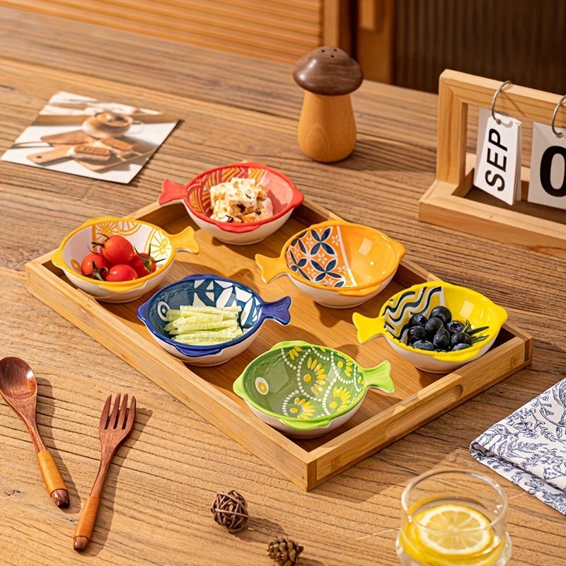 6 Stück Japanische Retro Keramik Fischförmige Teller; Gewürzteller/Dipteller/Nussteller/Saucen-Teller/Dessertteller/Frucht-Teller