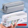 Double Layer Mesh Pen Bag Large Capacity Transparent Stationery Storage Bag Multifunctional Zipper Exam Supplies Organizer