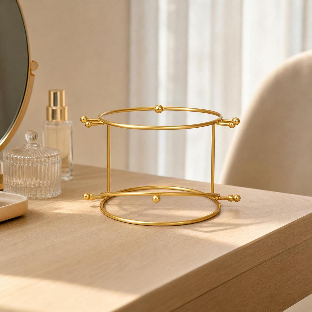 Metal Display Stand with Round Base Golden Crown Holder Compact