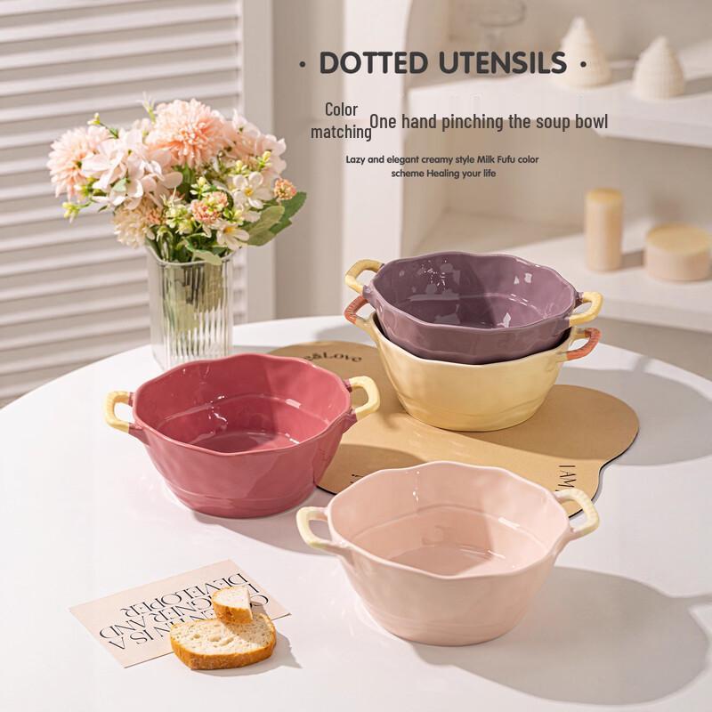 Fumaide Ceramic Double-Handled Soup Bowl Set
