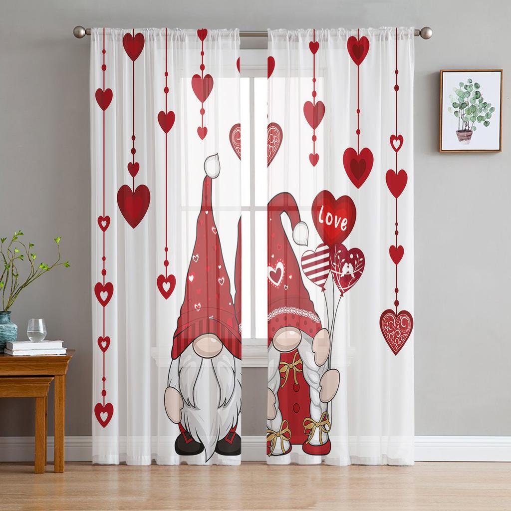 Valentinstag Rosa Rosen Herzen Wicht Transparente Vorhänge für Wohnzimmerdekoration Fenstervorhang Küche Tüll Voile Drapierungen