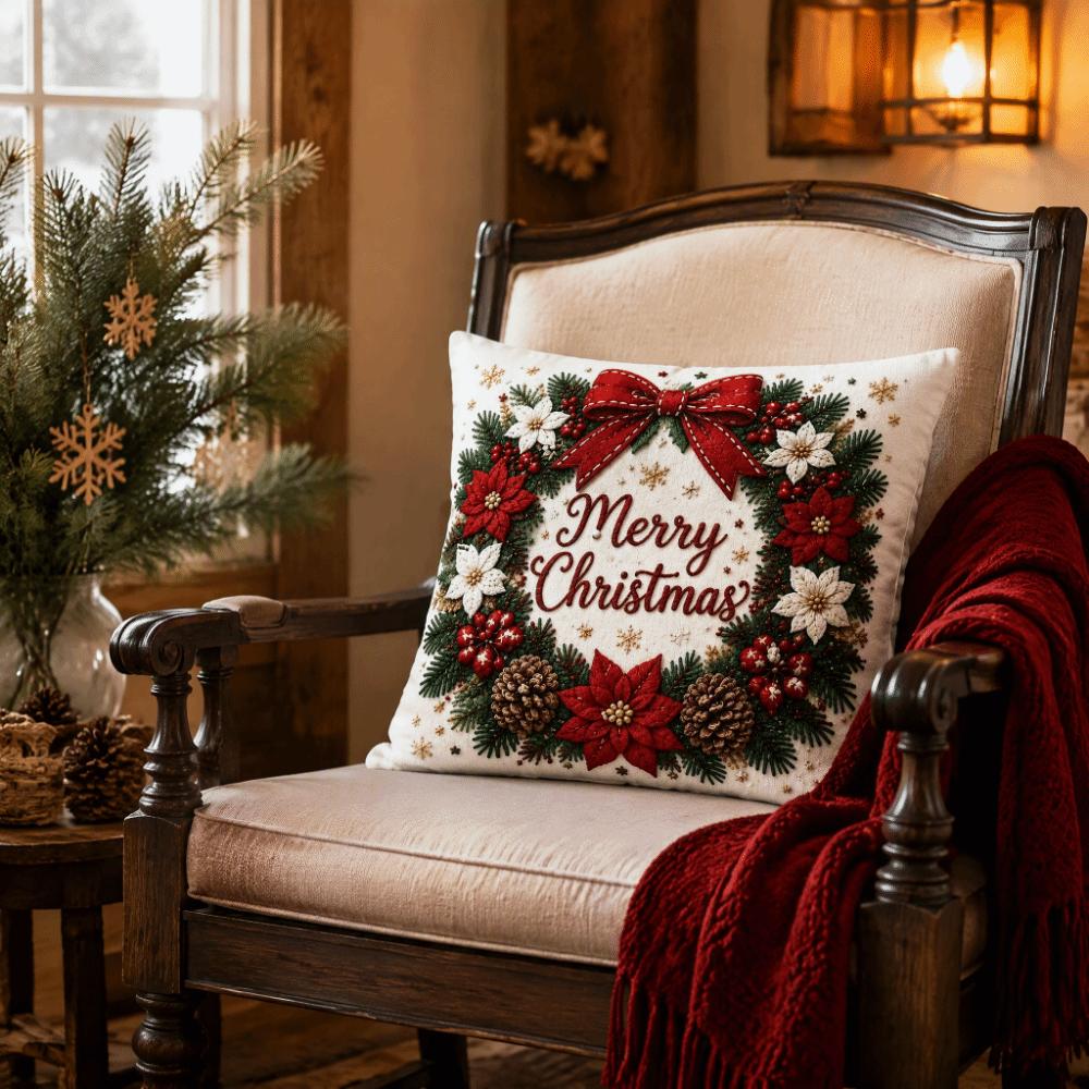 Skin-friendly Xmas Pillowcase 45cm 17in Cushion Cover 3D Illusion Christmas Pillow Covers Bedroom