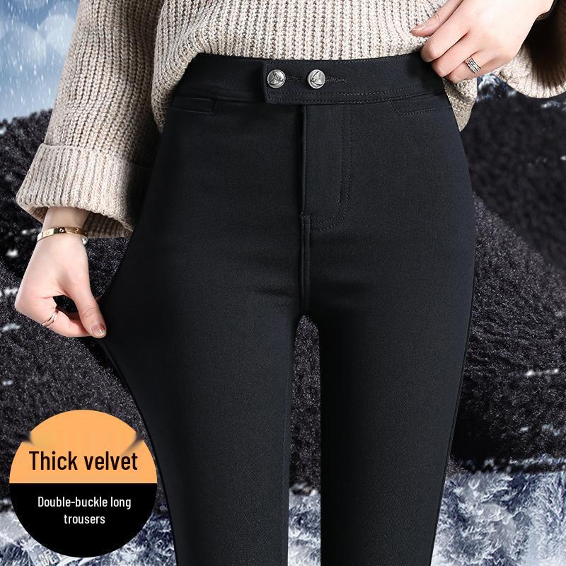 Plus Velvet High Waist Slimming Black Leggings - Women's 2025 Versatile Pencil Pants