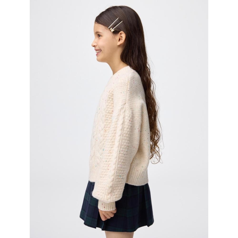 Gu By Uniqlo Girls Puff Knit Color Nep Cable Sweater