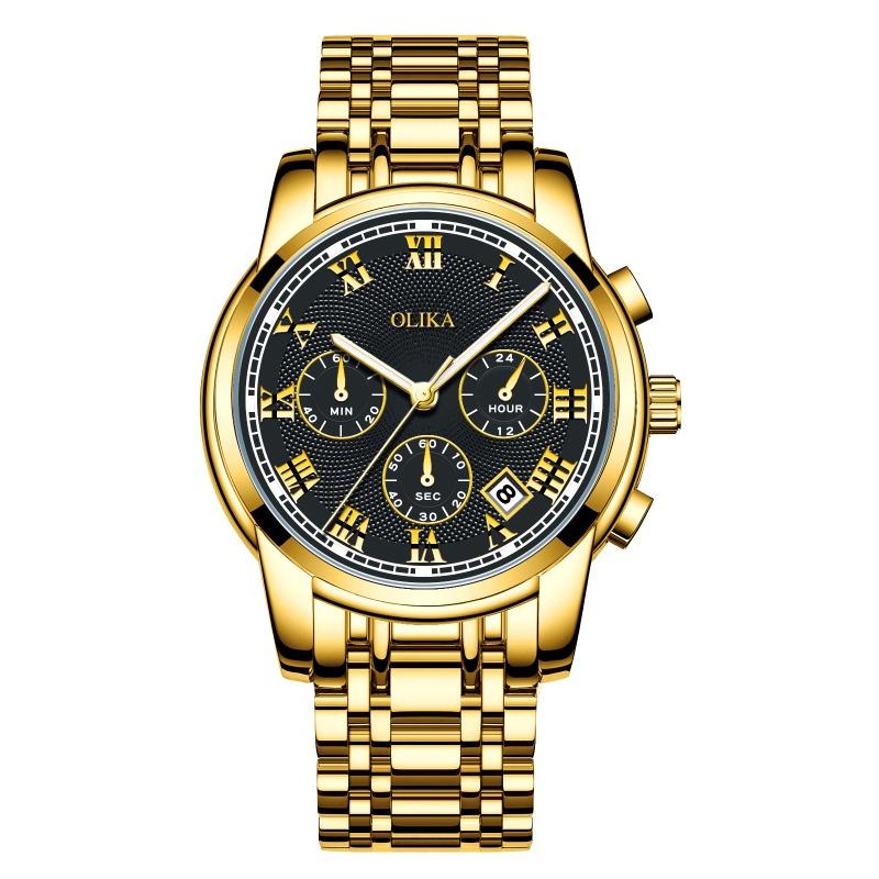 New Top Brand Fashion Men's Watch Fine Steel Band Casual Sports Luminous Waterproof Three-Eye Six-Pin Watch