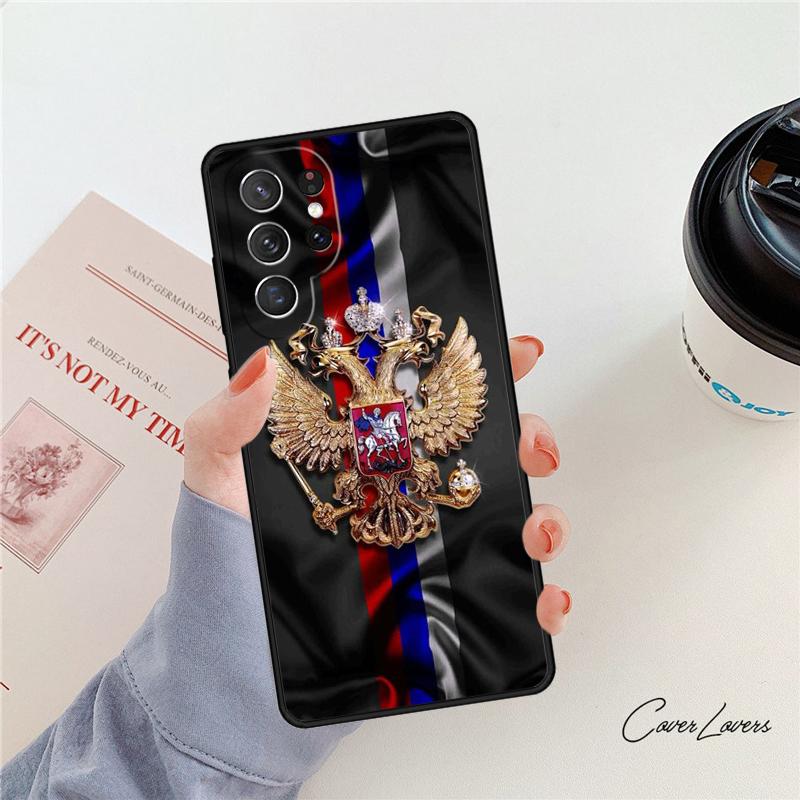 Russia Flag Coat Of Arms Phone Case For Samsung Galaxy S24 S25 S23 S22 Ultra Note 10 20 Plus S20 S21 FE Cover