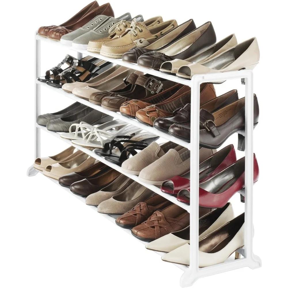 Durable 4 Tier Shoe Rack Organizer Space Saving Tool Free Assembly Ideal Apartments Entryway Garage