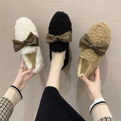 Mocassins antidérapants avec nœud papillon pour femmes, chaussures de marche épaisses et chaudes, automne et hiver