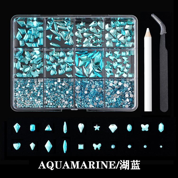 12-Grid Boxed Rhinestone Nail Art Flat Bottom Special-Shaped Diamond Nail Rhinestone Nail Art Jewelry Set