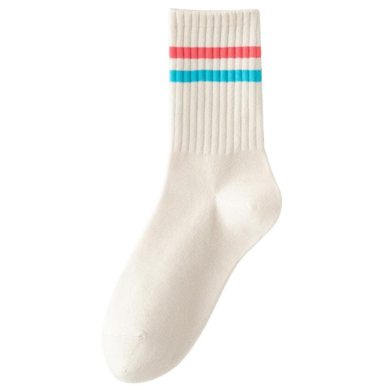 Fashion Striped Mens Socks Casual Streetwear Black White Sports Socks Men Male Cotton Breathable Hip Hop Skateboard Long Socks