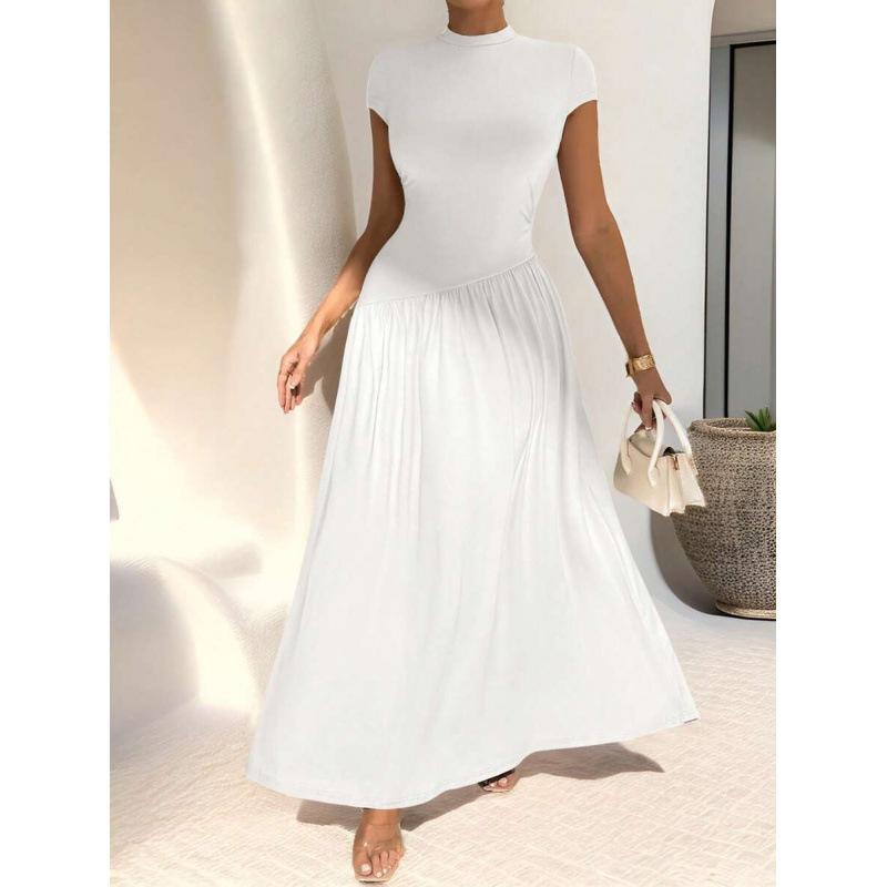 Europe, America 2026 summer new simple asymmetrical stand-up collar short-sleeved A-word casual dress women